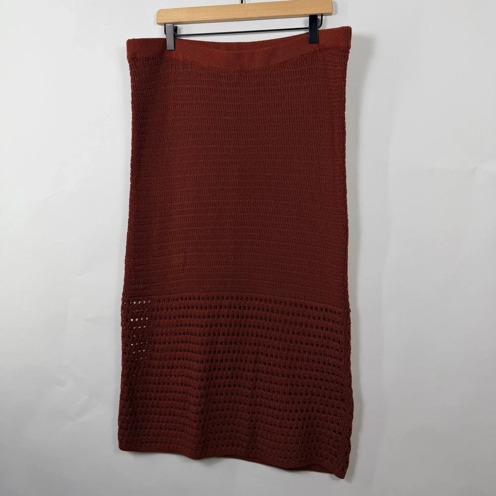 Nine West Rust Crochet Knit Maxi Skirt‎ XXL Boho Resort Beach Cover Up